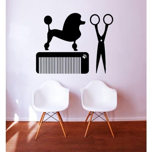 Individual Dog Comb Scissors Grooming Salon Decorate Home Wall Decals Wallposter Vinyl Stickers Decor Pet Shop Poster S-156