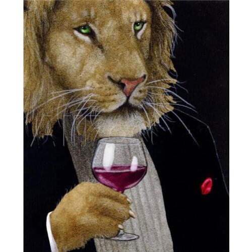 Professional pet lion portraits The Wine King Will Bullas hand-painted Canvas art picture in oil painting High quality