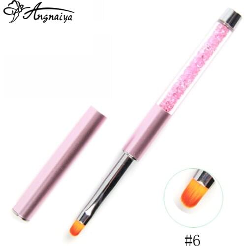 ANGNYA Nail Art Brush Champagne Gold Rhinestone Crystal Acrylic Handle Nail Polish UV Gel Painting Brush Nail Art Salon Tools