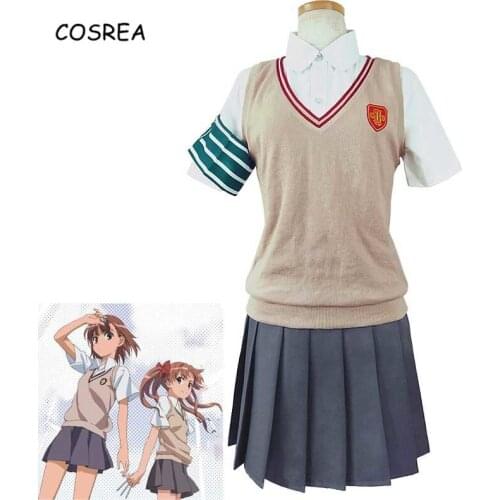Anime A Certain Scientific Railgun Misaka Mikoto Cosplay Costume Girls Shirai Kuroko School Uniform Top Skirt Set Wig Halloween