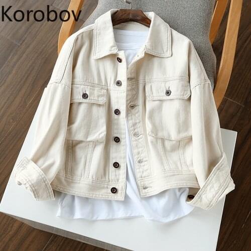 Korobov Women Denim Jackets Korean High Streetwear Female Coats Spring Autumn 2021 New Button Pockets Women Coats