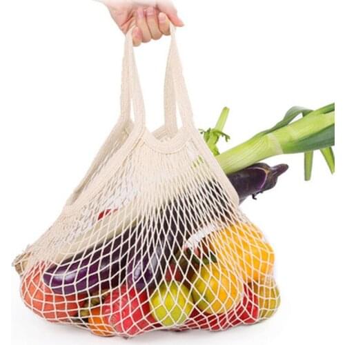 Reusable Grocery Bags Fruit Vegetable Bag Washable Cotton Cotton Tote Mesh Woven Net Shoulder Shopping Bag Short Handle Net Tote