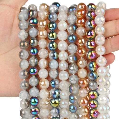 Natural Stone Electroplate Snow Cracked Crystal Quartzs Colorful Agates Beads For Jewelry Making DIY Bracelet Necklace 6 8 10mm