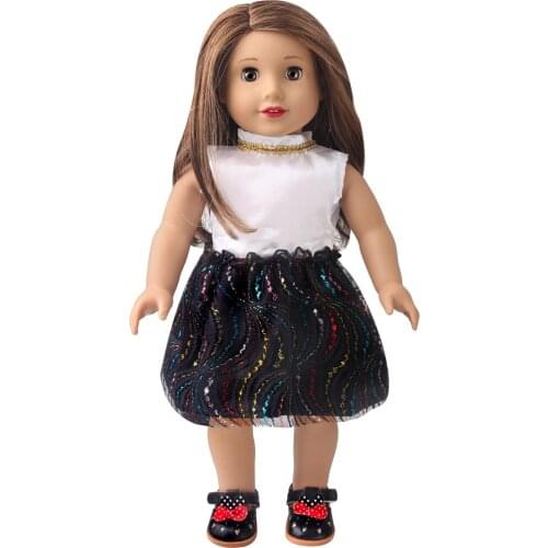 18 Inch American Doll Girls Clothes Elegant Chaneels Style White Dress Skirt Born Baby Toys Accessories Fit 43 Cm Boy Dolls D26