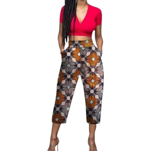 Casual Womens Cropped Trousers African Style For Ladies Ankara Print Pants Ghana Retro Wedding Garments