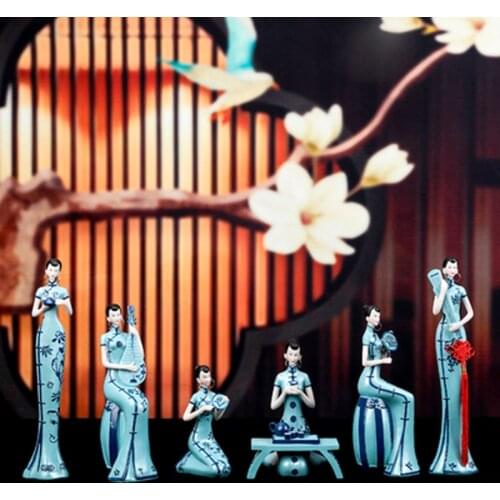 Retro Chinese Ancient Ladies Figure Sculpture Statue Decoration Living Room Office Ornament Home Accessories Craft