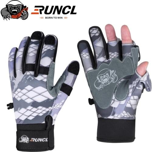 RUNCL Sport Winter Fishing Gloves 1Pair/Lot 3 Half-Finger Breathable Leather Gloves Neoprene & PU Fishing Equipment