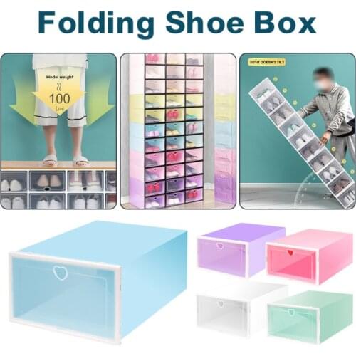 Stackable Shoe Storabe Box Foldable Plastic thickened dustproof Shoes Organizer with Transparent Lid Shoe Container Bin