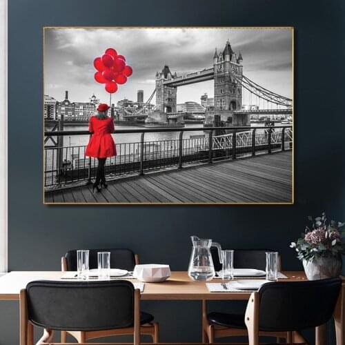 Black And Red London Bridge Modern Oil Painting on Canvas Cuadros Posters and Prints Scandinavian Wall Picture for Living Room