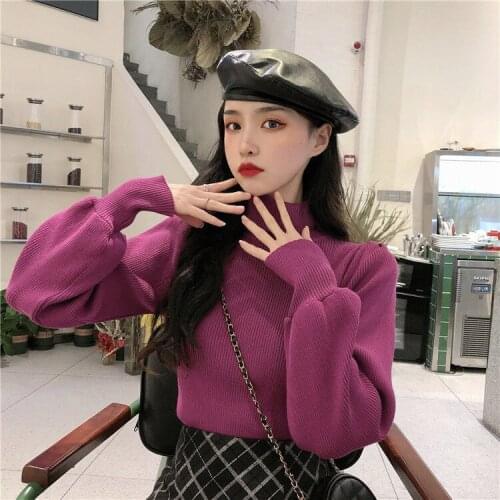 Woman Sweaters Pullover Spring And Autumn Puff Sleeve Air Turtleneck Sweater Womens Sweater Top Femme Chandails