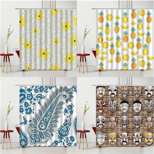 Cartoon Printing Shower Curtain Flower Feather Fruits Chinese Opera Facial Makeup Waterproof Polyester Fabric Bathtub Decoration