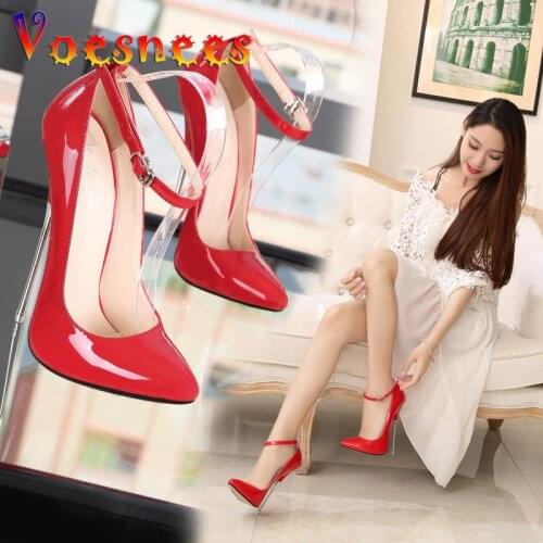 Women Pumps Sexy High Heels 16CM Shoes Ladies Lace Up Point Toe Wedding Pump Red Woman shoes Plus Size 35-44 chaussures femme
