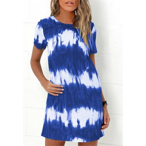 2020 New Summer Dresses Women Casual Short Sleeve Tie-dye Print A-line Dress Streetwear Sundress Loose Dress Large Size Vestidos