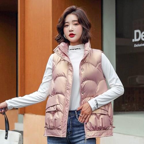 Women Winter Vests Stand 2021 New Short Bright Color Vest Cotton Padded Jacket Sleeveless Female Winter Waistcoat Vest