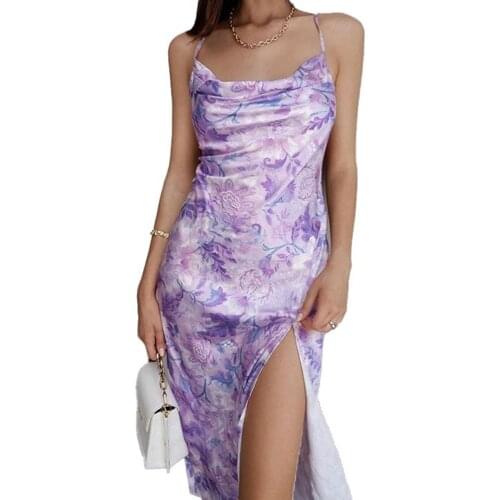 2021 Elegant Women Summer Dresses Sexy Backless Spaghetti Tube Top Fashion Print Split Irregular Casual Woman Beach Dress Femme