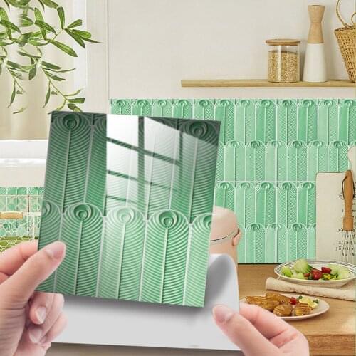 10pcs 10x10cm Self Adhesive Tile 3D Sticker Kitchen Bathroom Wall Sticker Waterproof Oilproof Modern Kitchen Stickers