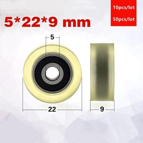 10pcs/50pcs 5*22*9mm polyurethane PU 625RS 625-2RS low noise roller bearing friction pulley 5x22x9