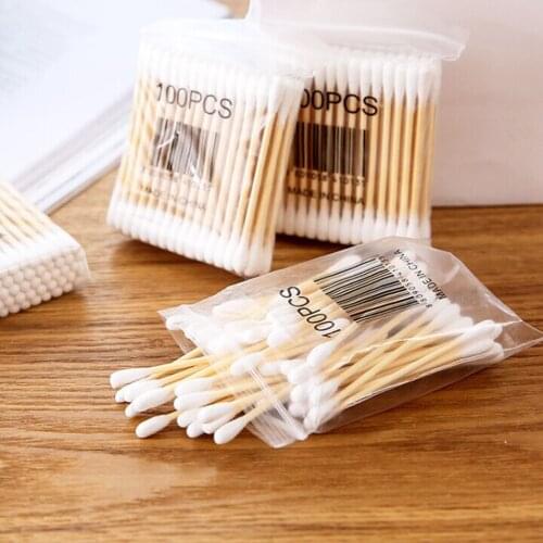 High Quality 200PCS Soft Wood Stick Disposable Double Head Cotton Swab Women Makeup Cotton Swabs A22#30