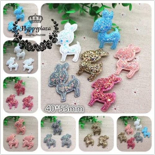 4*5.5cm Upscale Glitter Paillette Padded Deer Patches Appliques For Clothes Sewing Supplies DIY Craft Decoration