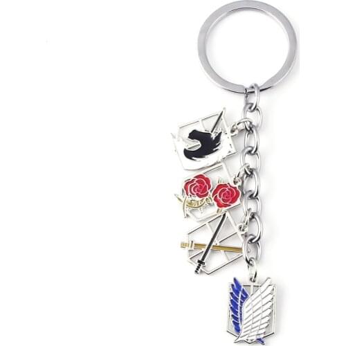 Anime Attack On Titan Keychain Wings of Liberty Scouting Legion Flower Sword Keyring for Women Men Cosplay Jewelry