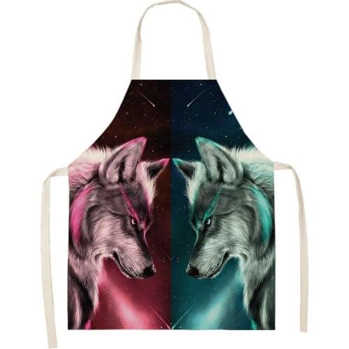 Wolf Night Pattern Cleaning Art Aprons Home Cooking Kitchen Apron Cook Wear Cotton Linen Adult Bibs Chef Apron Apron for Men