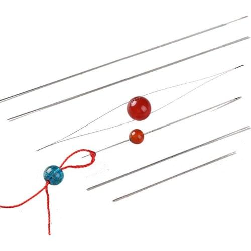 5Pcs Stainless Steel Open Beading Needle Threading String Cord DIY Hand Made Pins Jewelry Making Tools Large Eye 45mm to 125mm
