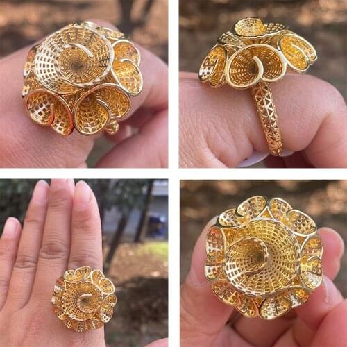 DUbai African jewelry Size adjustable Ethiopian gold color ring for girlss gifts wedding ring Large exaggerated rings