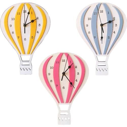 Hot Nordic Style Children Cartoon Hot Air Balloon Clock Mute Clock Room Wall Clock Children Unique Gifts Home Decorations