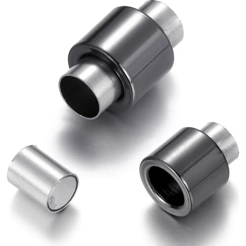 Stainless Steel Magnetic Clasp 6mm Hole Gun Black Plated Fastener Bracelet Closure Jewelry Making Findings Magnet Buckle