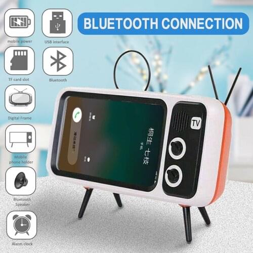 Mini Mobile Phone Bluetooth Speaker Wireless Stereo Bracket holder TV Music Player Retro Pocket Radio for under 6in Mobile Phone