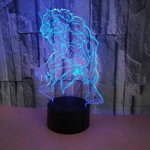 3D Wolf Night Light Optical Illusion Night Light Mood Table Lamp Touch Remote Control 7 Color Change Home Party Decor Gifts