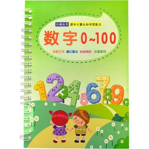 New Chinese Maths 0-100 Numbers Auto Dry Repeat Practice Copy Book Calligraphy Concave Groove Cardboard Copybook Pen Set