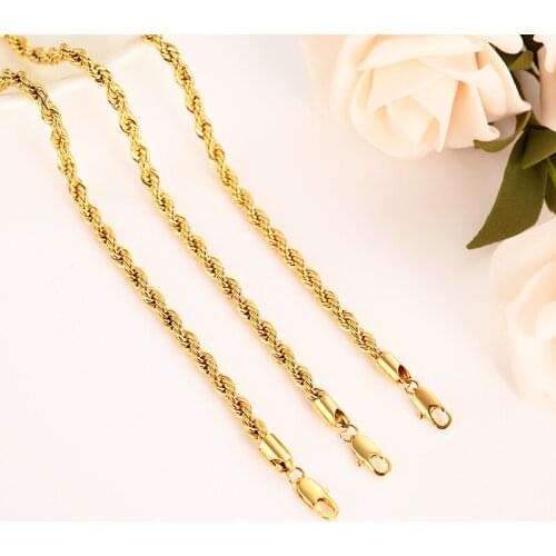 Wholesale Twisted Long Gold-Color Mens girls Rope Chain Necklace Gift Jewelry Accessories boys jewelry