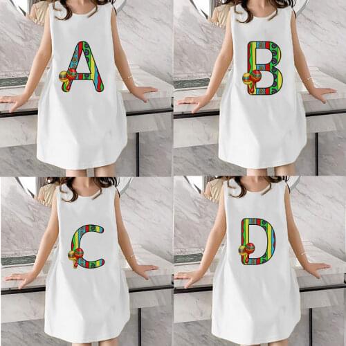 Dress 2021 Magic Rainbow Lollipop Letter Pattern Summer Girl Dress Plain Soft Fabric Tops Children Dresses Girls' Clothing Cute
