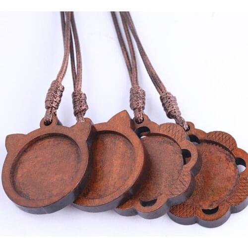 3pcs 25mm flower design wood cabochon pendant base setting trays diy leather cord necklace bezel blanks for jewelry making
