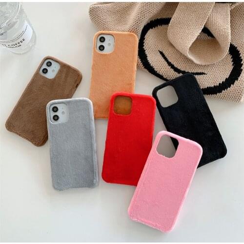 Hairy Fur Phone Case For iPhone XR X Xs 12 pro 11 13 mini Pro Max 6s 6 7 8 Plus SE 2020 Warm Plush Furry Fabric Cover Soft Cases