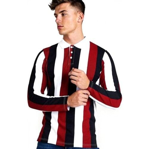 Men Polo Shirt Summer Mens Business Casual Tops Mens Striped Long Sleeve Polo Shirt Male Work Clothing Collar Polos