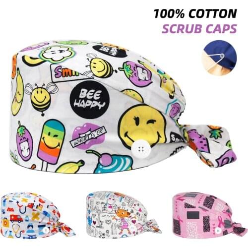New Surgicals Cap pure Cotton Anime Print Nursing Caps Pet Spa Grooming Agency Working Lab Beauty Salon Scrubs Hats Unisex