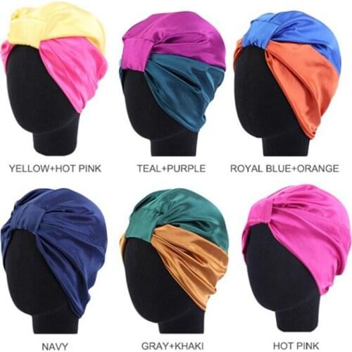 Silk Salon Bonnet Women Sleep Shower Cap Bath Towel Hair Dry Quick Elastic Hair Care Bonnet Head Wrap Hat 6 Colors