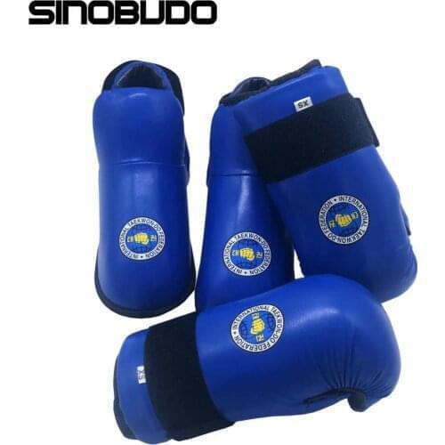 SINOBODU Taekwondo Gloves Foot Guard ITF One Set Protector PU Leather Martial Arts Karate Training Protector Equipment