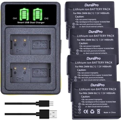 4x 1400mAh DMW-BLC12 BLC12E BLC12PP Replacement Battery + Charger with Type C Port for Panasonic FZ1000 FZ200 FZ300 G5 G6 G7 GH2
