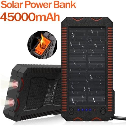45000mAh Solar Power Bank Charger Waterproof Backup Battery Powerbank For Outside Emergency Charger With SOS LED Outdoor Igniter