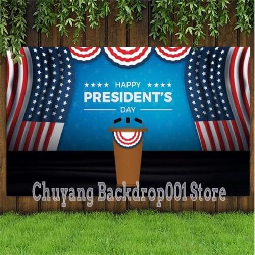 Happy President 'S Day Speech Stage Podium Background For Photography American Flag Curtain Kids Party Host Show Backdrops