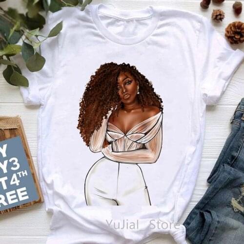 2021 Fashion New Women T-Shirt Summer Harajuku Casual Ladies Tops Tee Beautiful Black Girl Print Short Sleeved Shirts Female