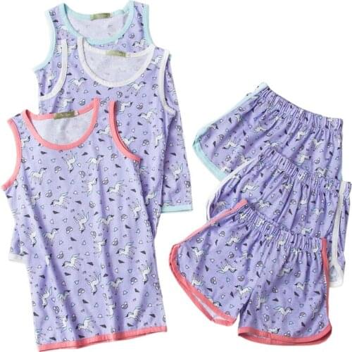 Summer cute unicorn short pajamas sets women 100% cotton Sleeveless Korean casual shorts homewear women pijamas