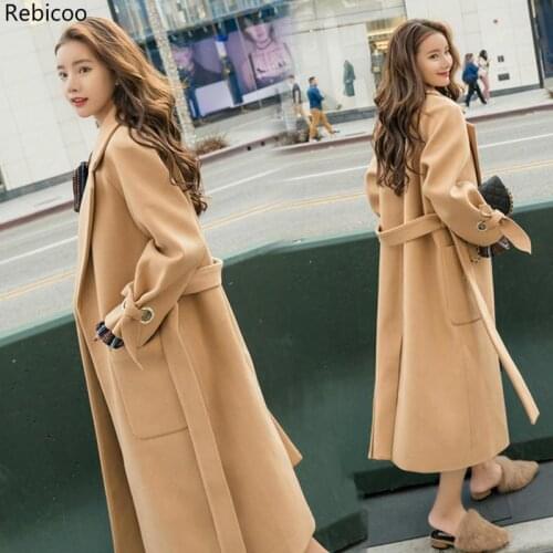 Autumn/winter New Womens Casual wool blend trench coat oversize Cashmere Coats Cardigan Long coat with belt