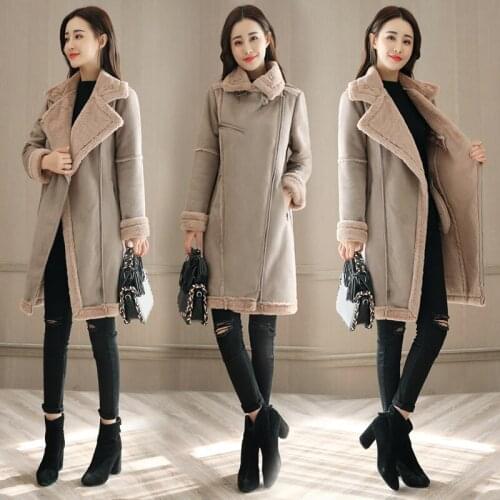 Winter womens Korean version of the new long section of the Slim lamb coat jacket suede padded warm jacket coat TB938