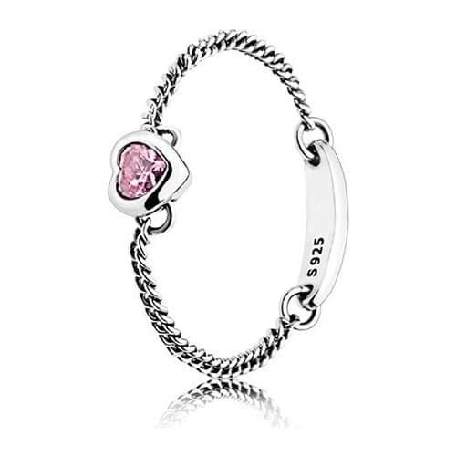 100% S925 Silver New Heart Pink Diamond Soft Chain PAN Rings Womens Wedding Day Gift Diy Charm Boutique Jewelry