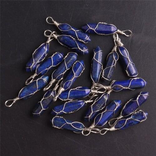 100PCS Wrap Energy Pendants Natural Lapis lazuli Rose Quartzs Crystal Stone For Making Women Necklace Choker Bulk Wholesales