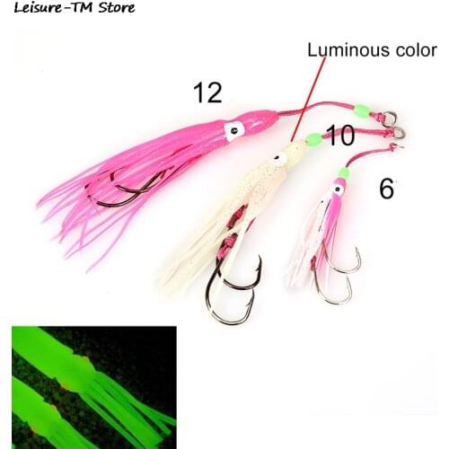 2PCS Luminous Octopus Jigs Squid Jig Hooks For Inchiku Jigs Fishing Lures Pesca Inchiku Assist Hook Accessories 6/10/12cm